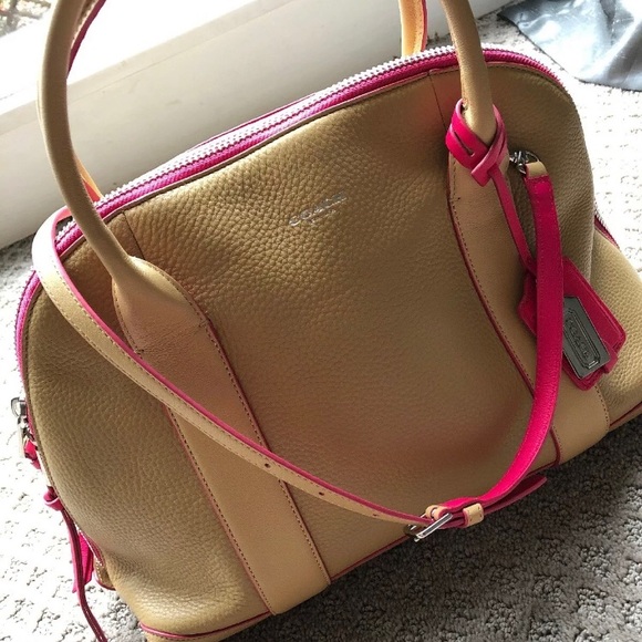 COACH Bleecker Preston Handbag Leather Camel/Pink - Picture 2 of 8